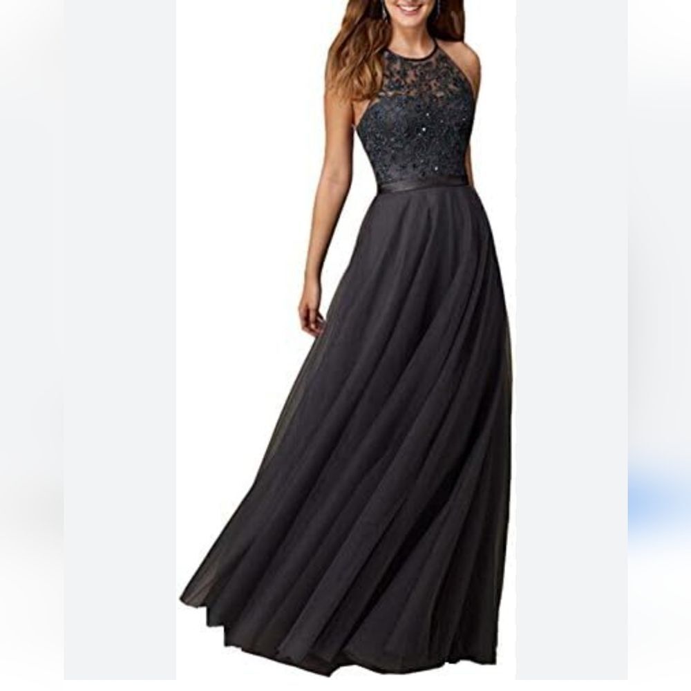 Morilee By Madeline Gardner Long Grey Halter Dress Size 12